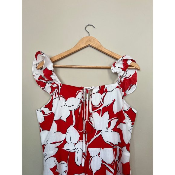 Revolve J.O.A. Floral Mini Dress Medium Red White Summer Ruffles Boho - Picture 4 of 11